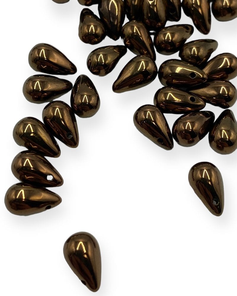 Γυάλινες Χάντρες Δάκρυ Τσεχίας Κρεμαστές 10mm×6mm μπρονζέ | 50 τεμάχια