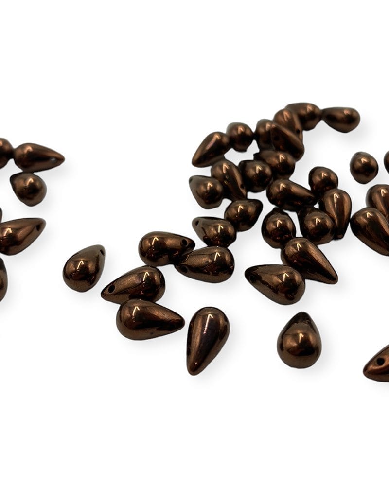 Γυάλινες Χάντρες Δάκρυ Τσεχίας Κρεμαστές 10mm×6mm μόκα | 50 τεμάχια