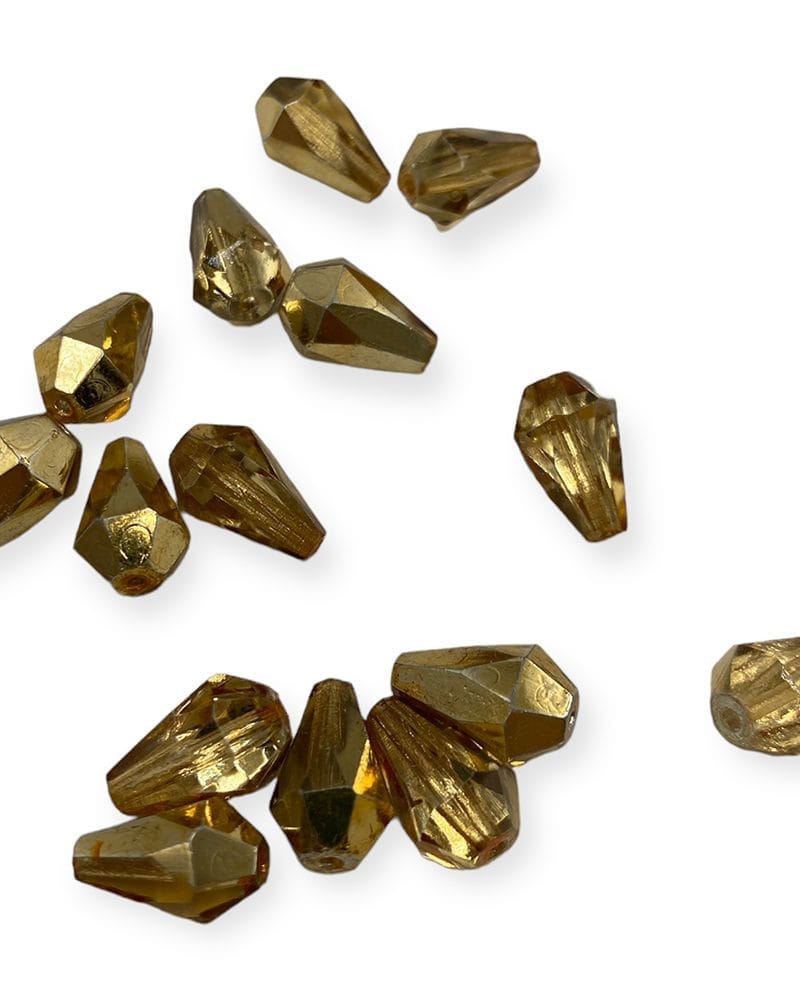 Γυάλινες Χάντρες Δάκρυ Τσεχίας Περαστές 12mm×8mm χρυσό | 15 τεμάχια