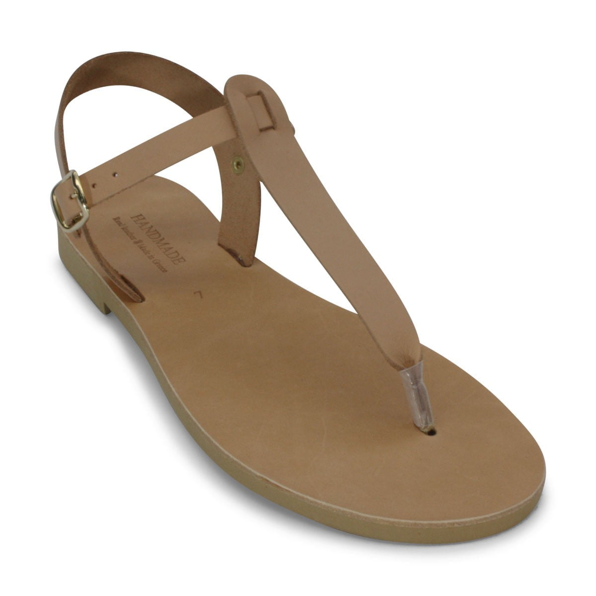 Beige flat sandal with ankle strap and toe thong for summer wear